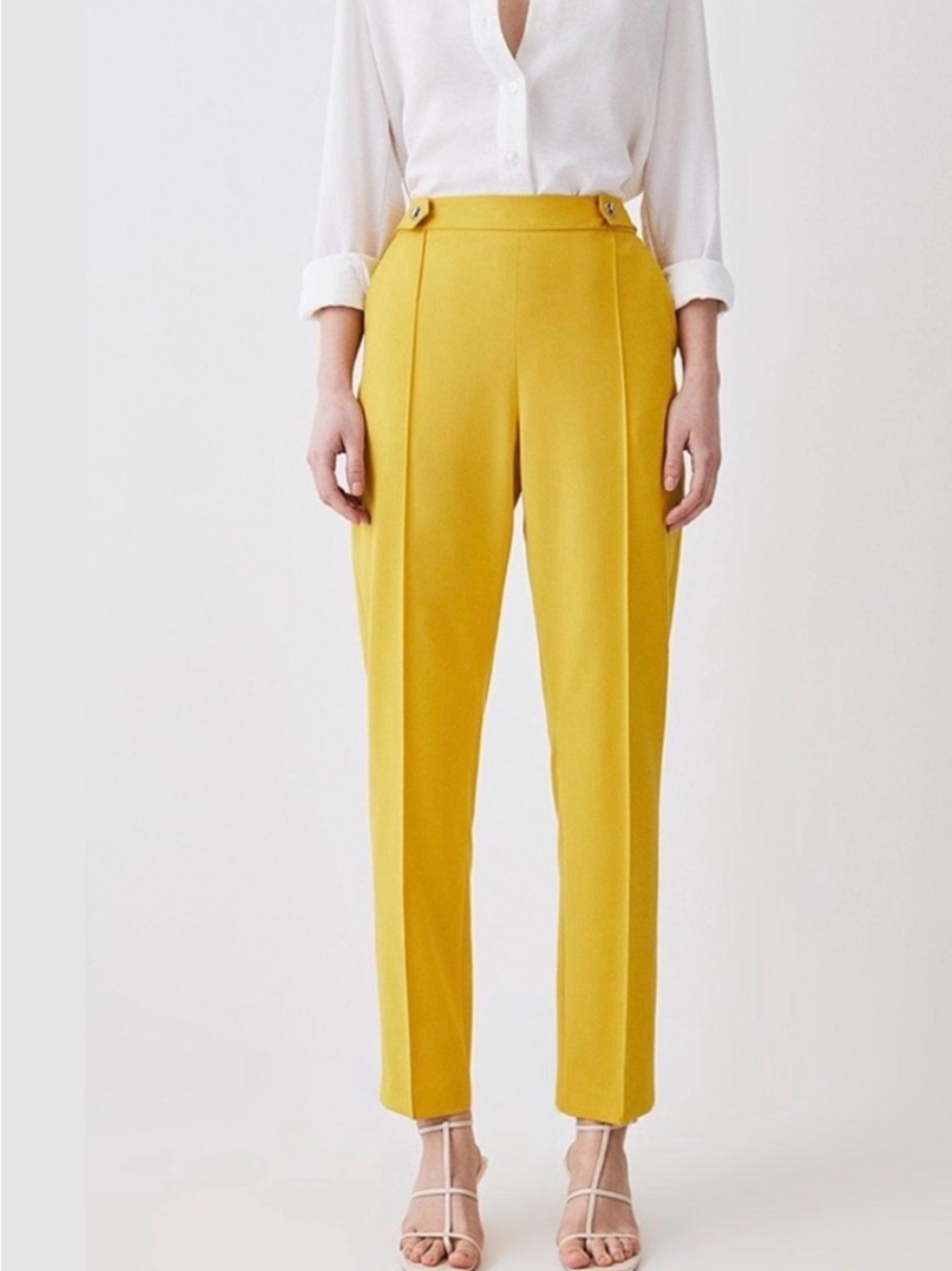 Karen Millen Bright Yellow High-Waist Straight Leg Pants